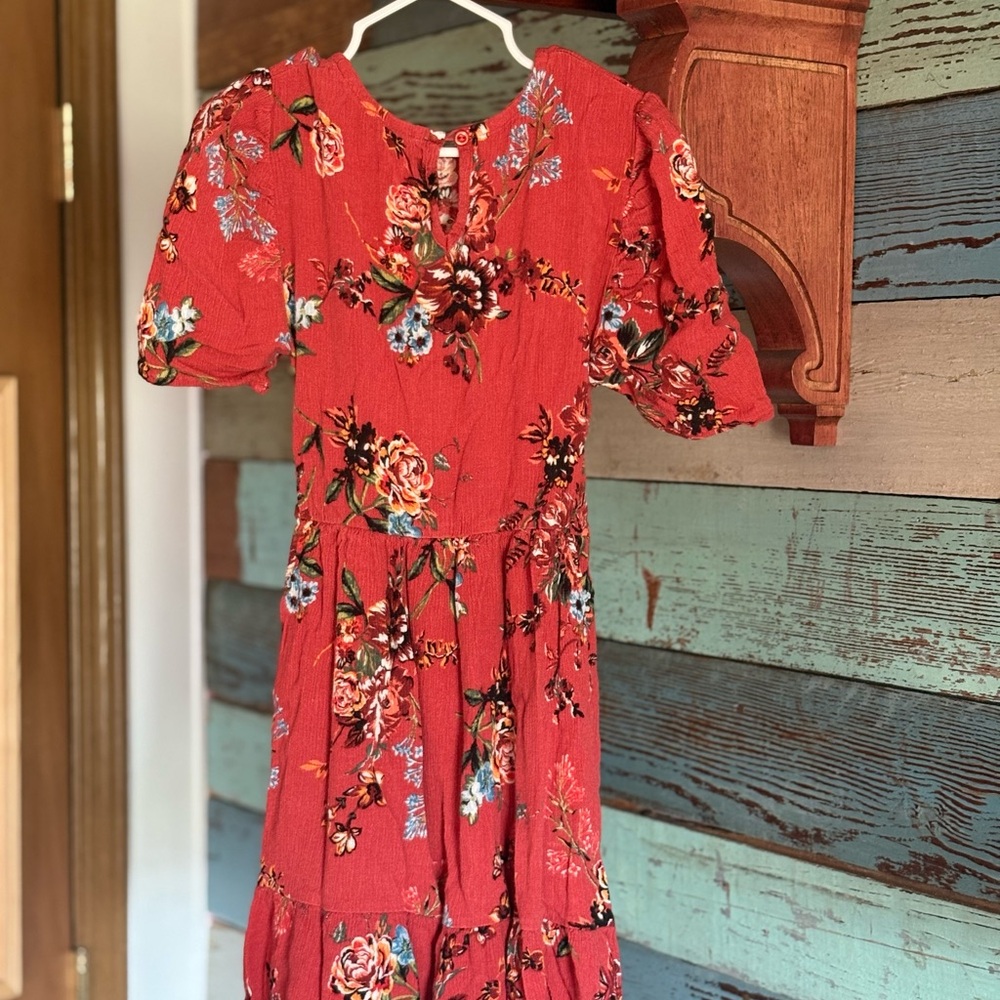 Beautees Vibrant Red Floral Dress
